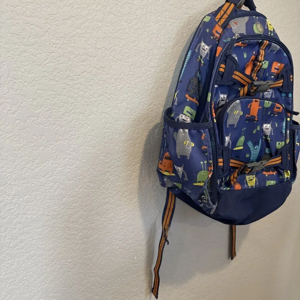 Pottery Barn Kids Mackenzie Backpack Blue Monsters Characters School Bag 17”